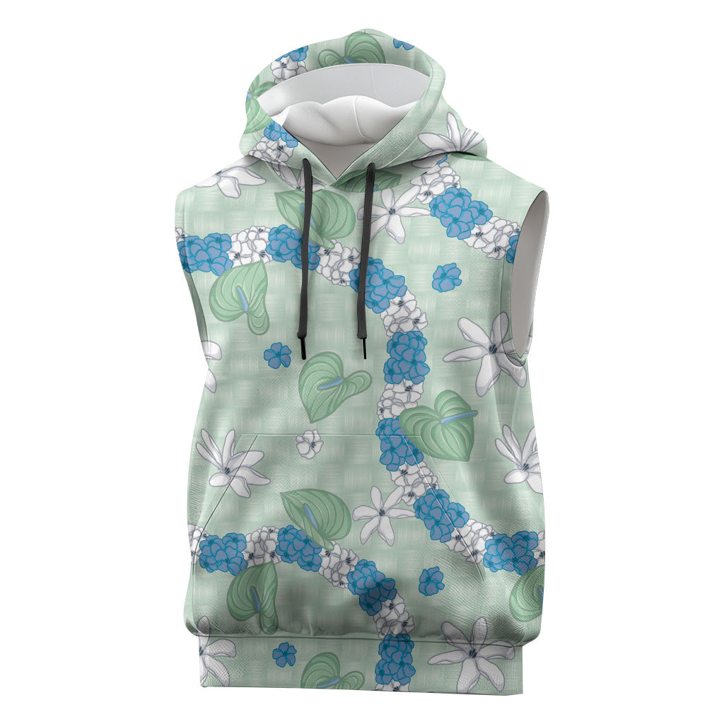 Hawaii Anthurium Tiare Pikake Lei Sleeveless Hoodie Omaomao Lauhala Art Pattern