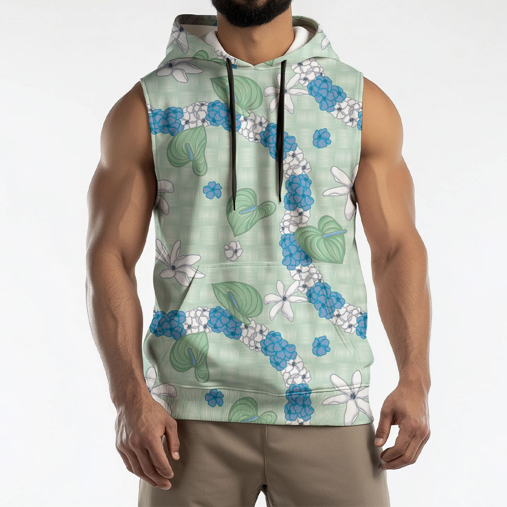 Hawaii Anthurium Tiare Pikake Lei Sleeveless Hoodie Omaomao Lauhala Art Pattern