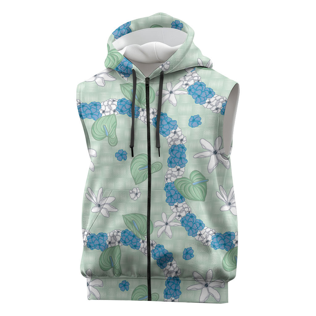 Hawaii Anthurium Tiare Pikake Lei Sleeveless Zip Hoodie Omaomao Lauhala Art Pattern