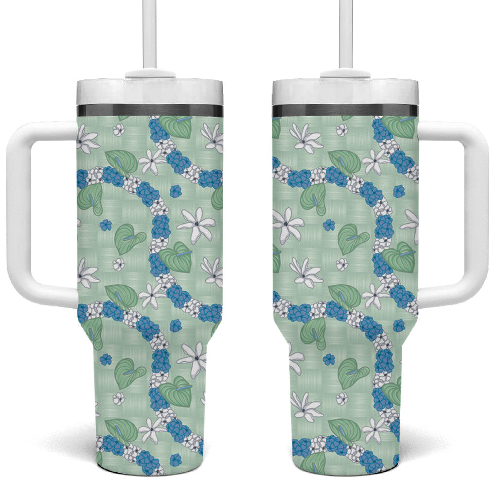 Hawaii Anthurium Tiare Pikake Lei Tumbler With Handle Omaomao Lauhala Art Pattern