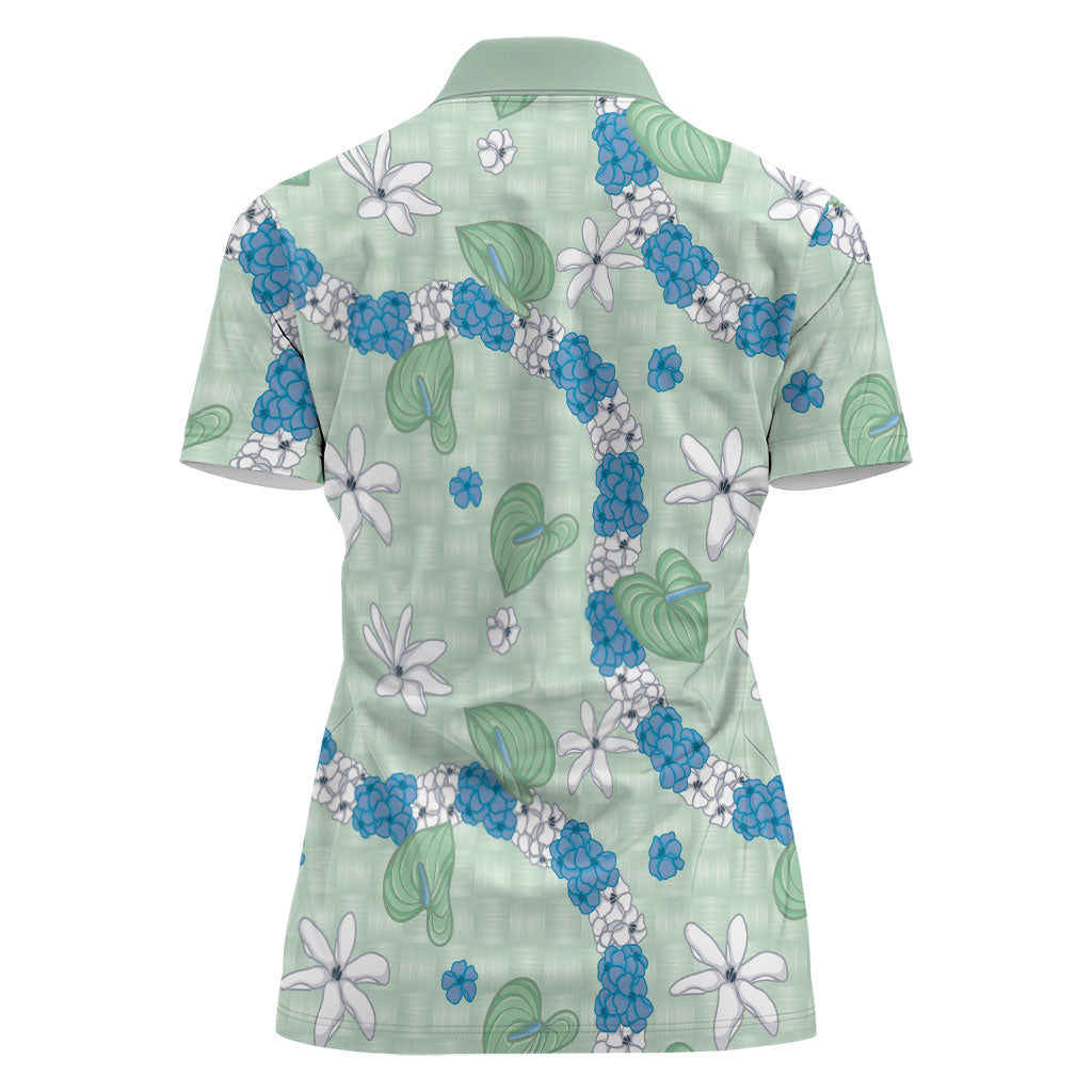 Hawaii Anthurium Tiare Pikake Lei Women Polo Shirt Omaomao Lauhala Art Pattern