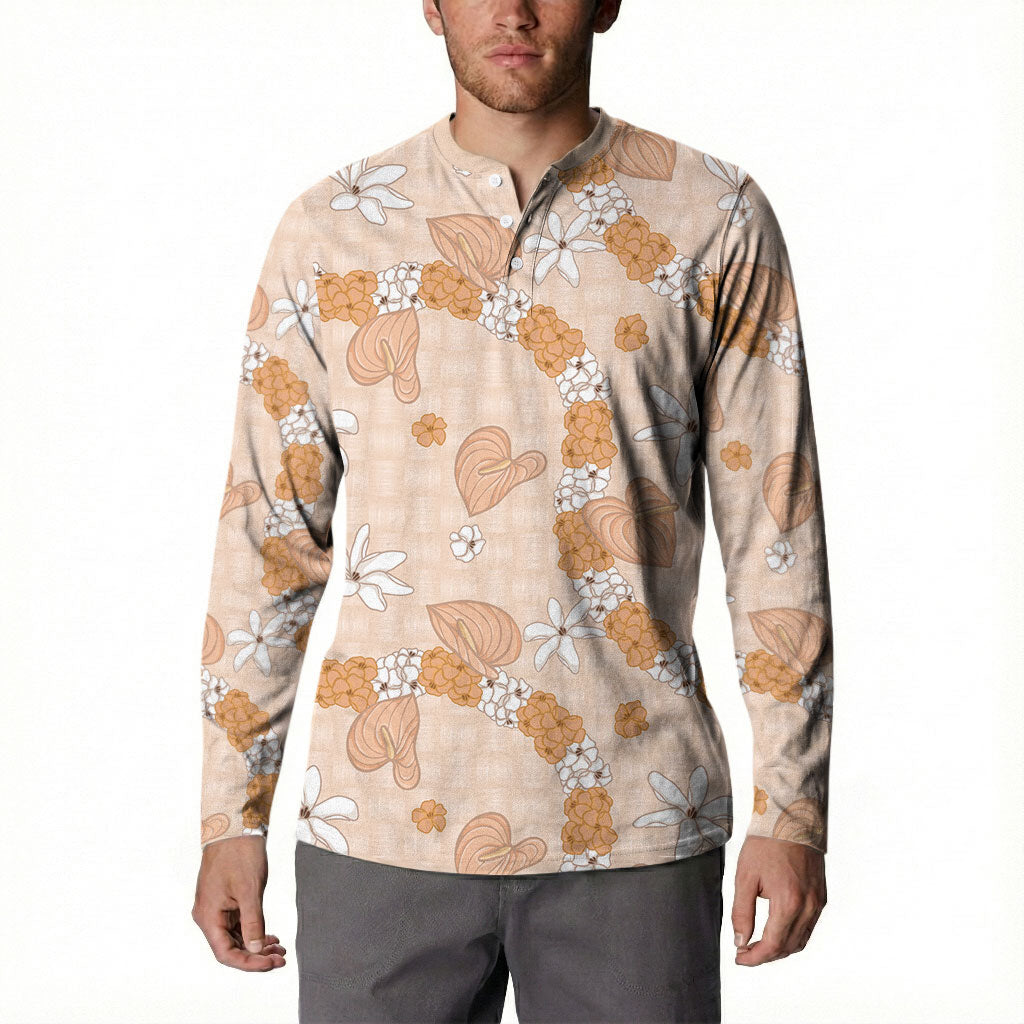 Hawaii Anthurium Tiare Pikake Lei Button Sweatshirt Alani Lauhala Art Pattern