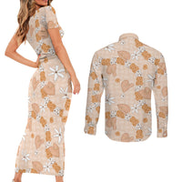 Hawaii Anthurium Tiare Pikake Lei Couples Matching Short Sleeve Bodycon Dress and Long Sleeve Button Shirt Alani Lauhala Art Pattern LT01 - Polynesian Pride