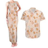 Hawaii Anthurium Tiare Pikake Lei Couples Matching Tank Maxi Dress and Hawaiian Shirt Alani Lauhala Art Pattern
