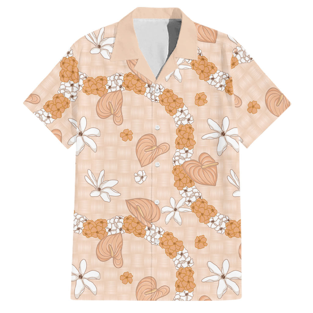Hawaii Anthurium Tiare Pikake Lei Family Matching Mermaid Dress and Hawaiian Shirt Alani Lauhala Art Pattern LT01 Dad's Shirt - Short Sleeve Orange - Polynesian Pride