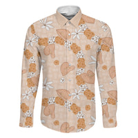 Hawaii Anthurium Tiare Pikake Lei Family Matching Mermaid Dress and Hawaiian Shirt Alani Lauhala Art Pattern LT01 Dad's Shirt - Long Sleeve Orange - Polynesian Pride