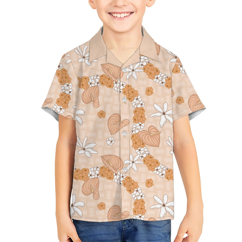 Hawaii Anthurium Tiare Pikake Lei Family Matching Mermaid Dress and Hawaiian Shirt Alani Lauhala Art Pattern LT01 Son's Shirt Orange - Polynesian Pride