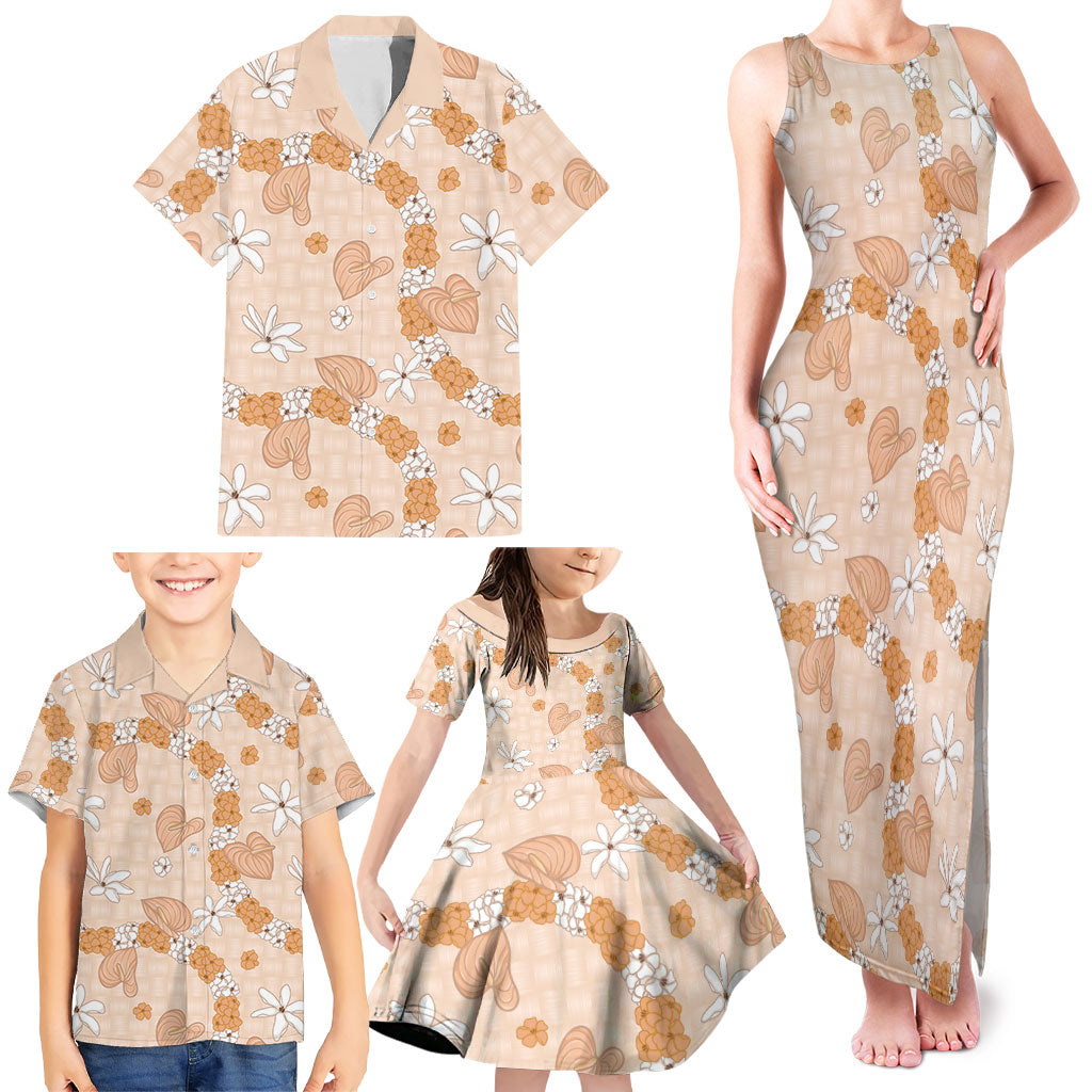 Hawaii Anthurium Tiare Pikake Lei Family Matching Tank Maxi Dress and Hawaiian Shirt Alani Lauhala Art Pattern