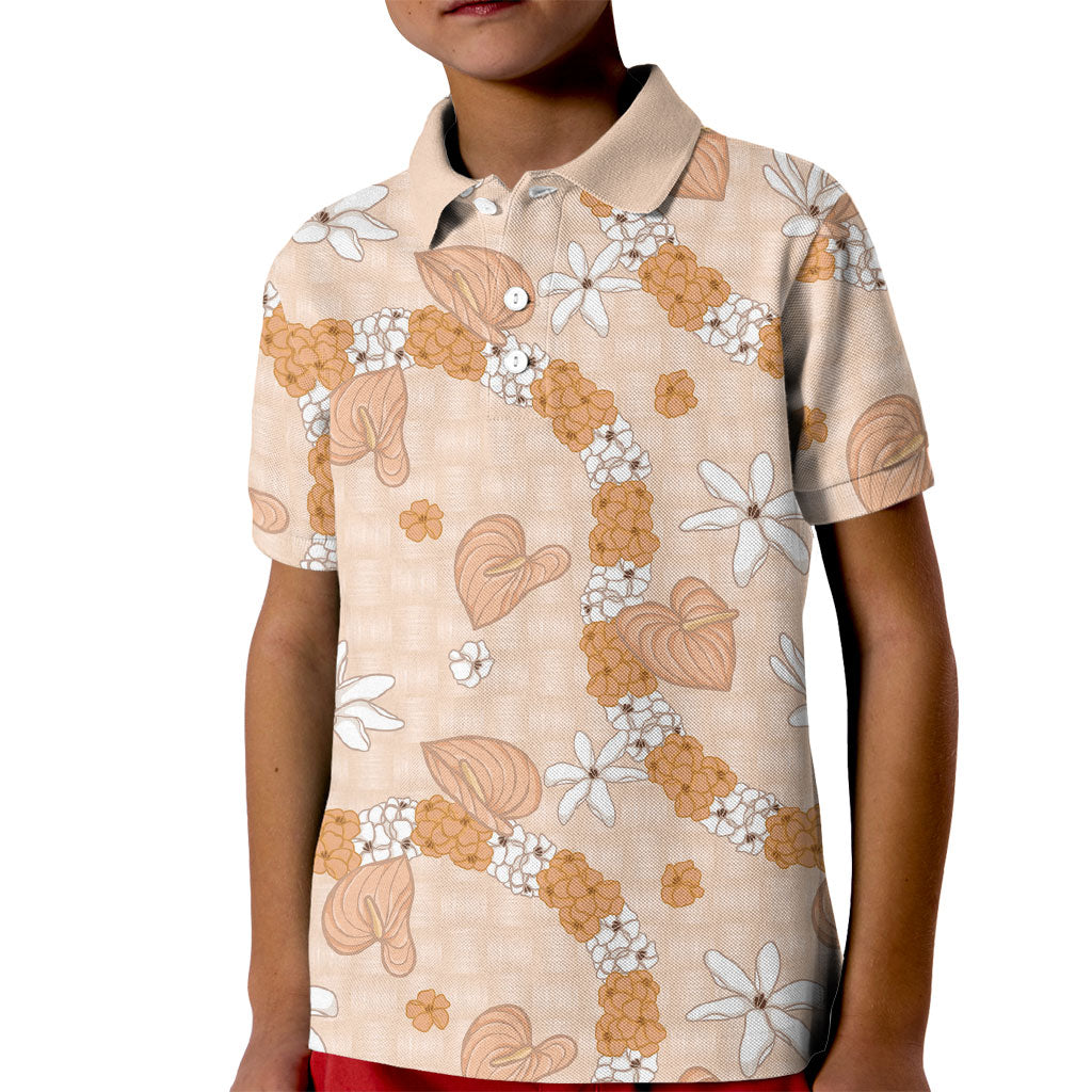 Hawaii Anthurium Tiare Pikake Lei Kid Polo Shirt Alani Lauhala Art Pattern LT01 Kid Orange - Polynesian Pride