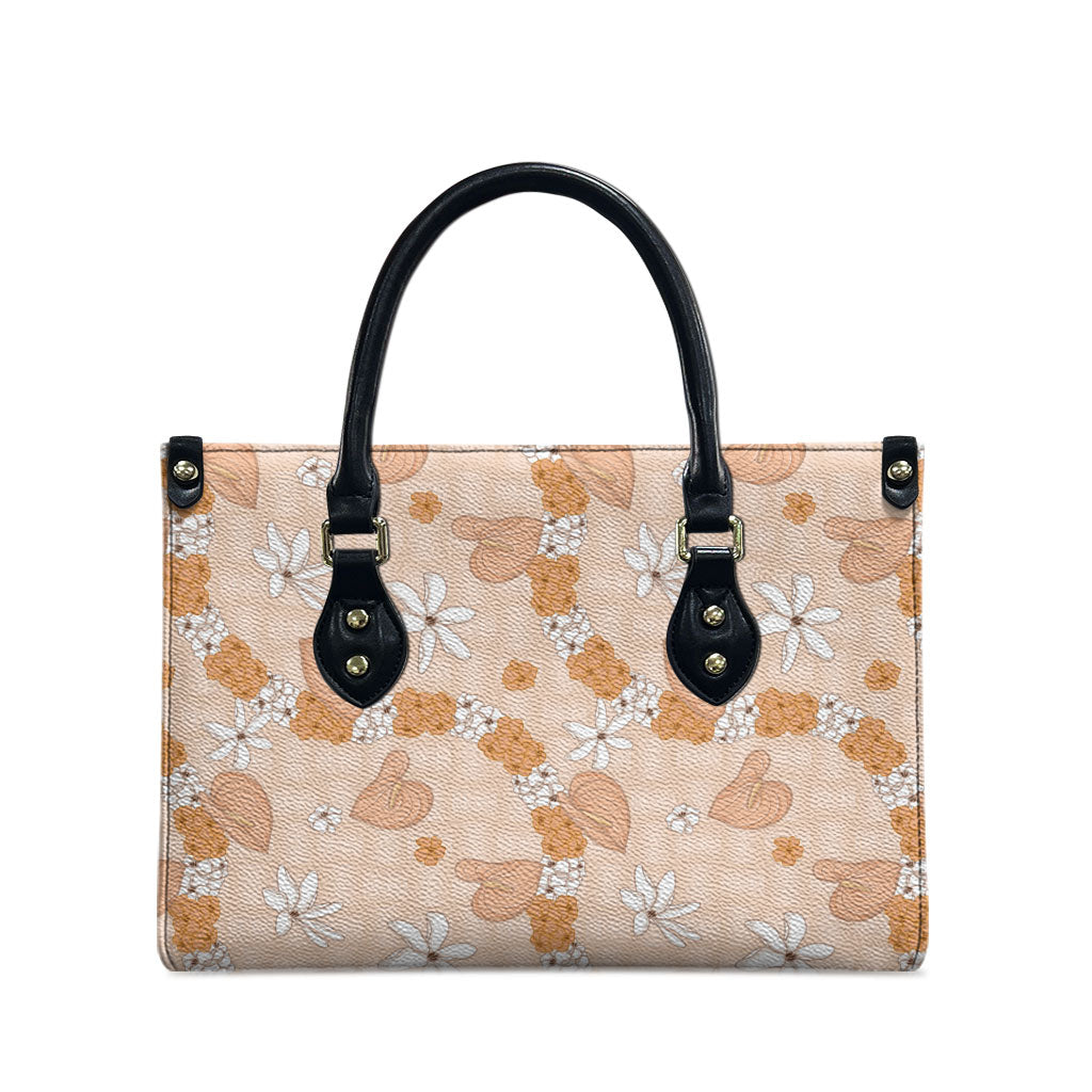 Hawaii Anthurium Tiare Pikake Lei Leather Bag Alani Lauhala Art Pattern LT01 - Polynesian Pride