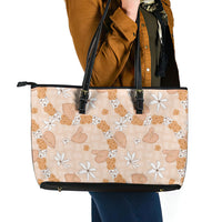 Hawaii Anthurium Tiare Pikake Lei Leather Tote Bag Alani Lauhala Art Pattern