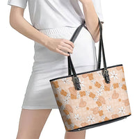 Hawaii Anthurium Tiare Pikake Lei Leather Tote Bag Alani Lauhala Art Pattern