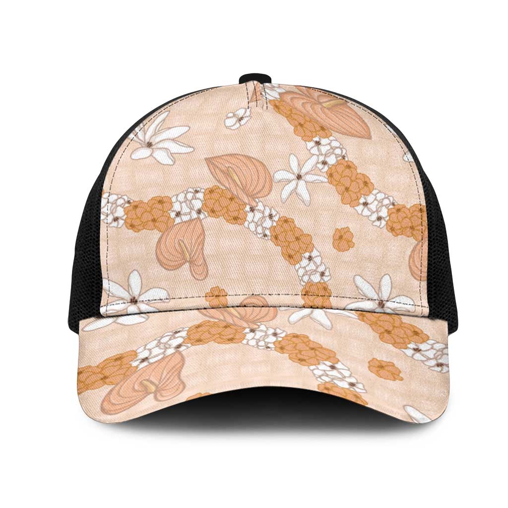 Hawaii Anthurium Tiare Pikake Lei Mesh Trucker Cap Alani Lauhala Art Pattern