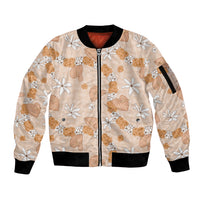 Hawaii Anthurium Tiare Pikake Lei Sleeve Zip Bomber Jacket Alani Lauhala Art Pattern