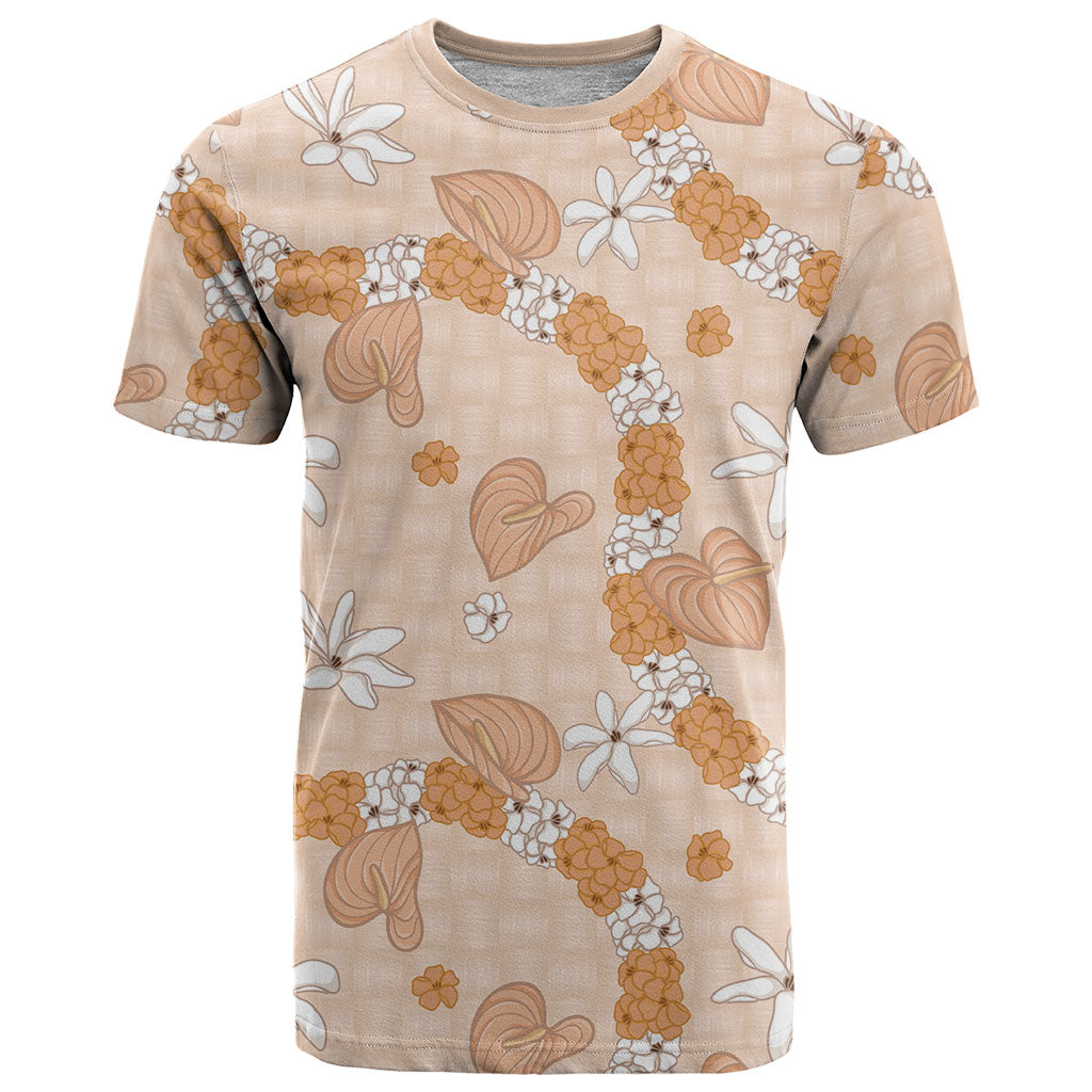 Hawaii Anthurium Tiare Pikake Lei T Shirt Alani Lauhala Art Pattern LT01 Orange - Polynesian Pride