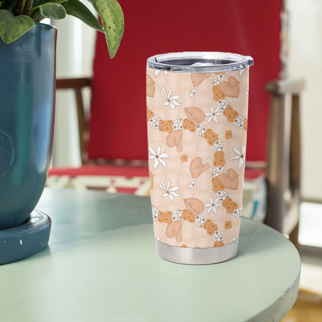Hawaii Anthurium Tiare Pikake Lei Tumbler Cup Alani Lauhala Art Pattern LT01 - Polynesian Pride