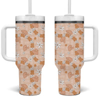 Hawaii Anthurium Tiare Pikake Lei Tumbler With Handle Alani Lauhala Art Pattern LT01 One Size: 40 oz Orange - Polynesian Pride