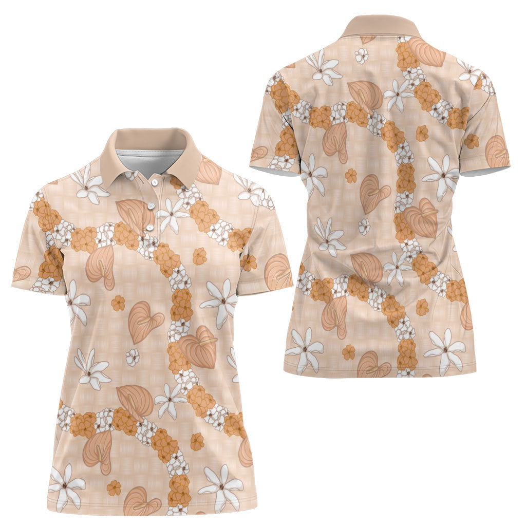 Hawaii Anthurium Tiare Pikake Lei Women Polo Shirt Alani Lauhala Art Pattern