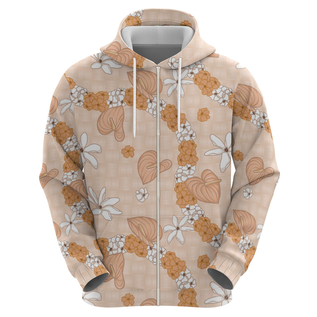 Hawaii Anthurium Tiare Pikake Lei Zip Hoodie Alani Lauhala Art Pattern LT01 - Polynesian Pride