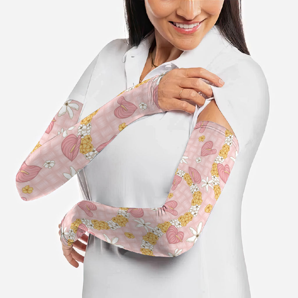 Hawaii Anthurium Tiare Pikake Lei Arm Sleeves Akala Lauhala Art Pattern LT01 - Polynesian Pride