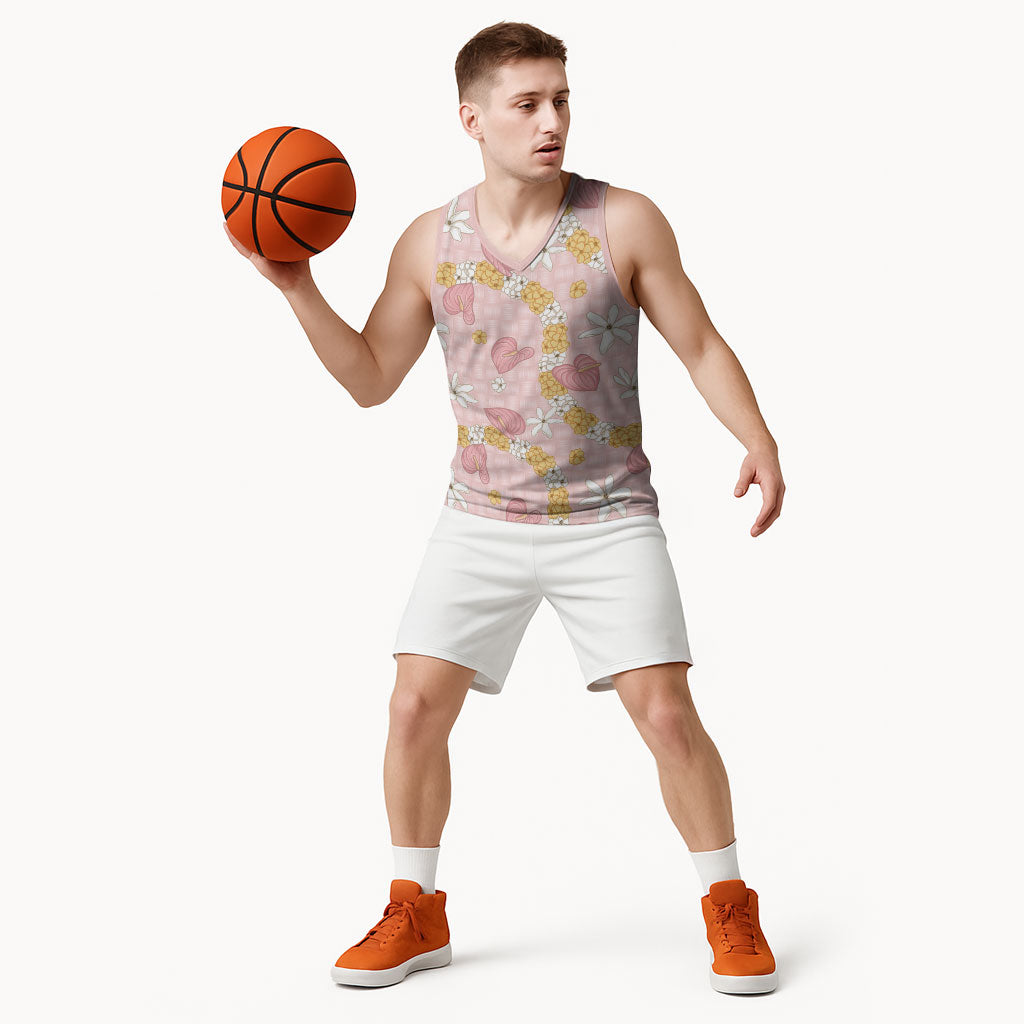 Hawaii Anthurium Tiare Pikake Lei Basketball Jersey Akala Lauhala Art Pattern