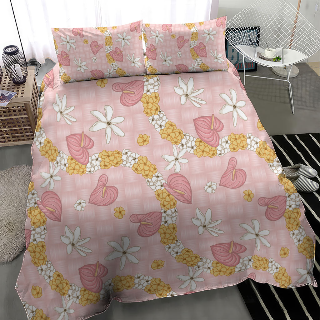 Hawaii Anthurium Tiare Pikake Lei Bedding Set Akala Lauhala Art Pattern LT01 - Polynesian Pride