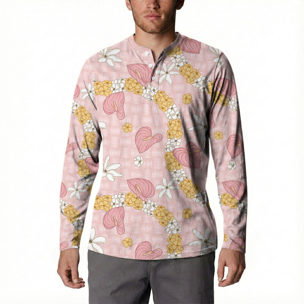 Hawaii Anthurium Tiare Pikake Lei Button Sweatshirt Akala Lauhala Art Pattern