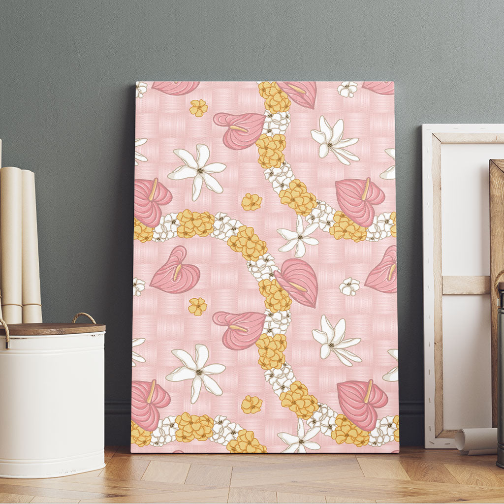 Hawaii Anthurium Tiare Pikake Lei Canvas Wall Art Akala Lauhala Art Pattern