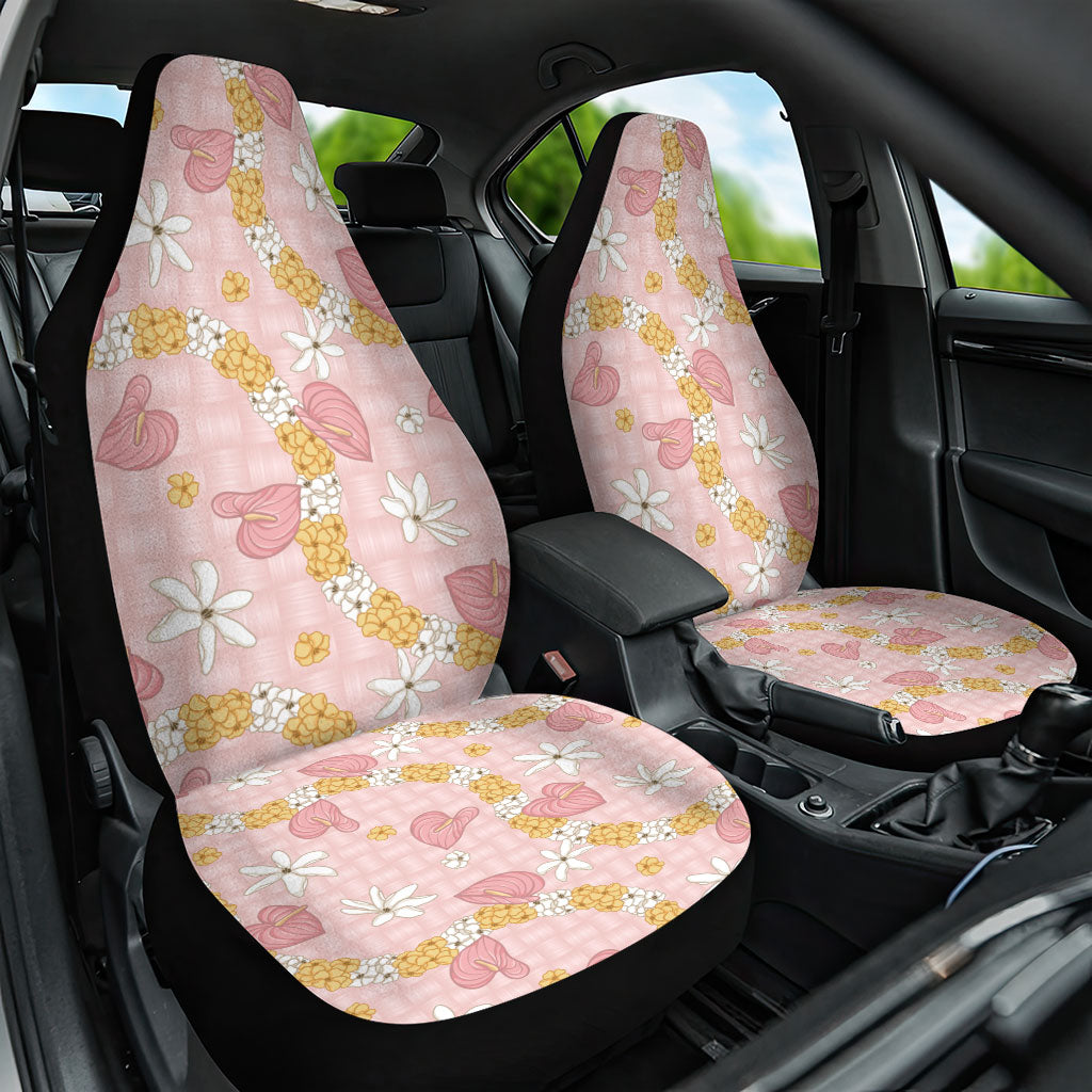 Hawaii Anthurium Tiare Pikake Lei Car Seat Cover Akala Lauhala Art Pattern LT01 One Size Pink - Polynesian Pride