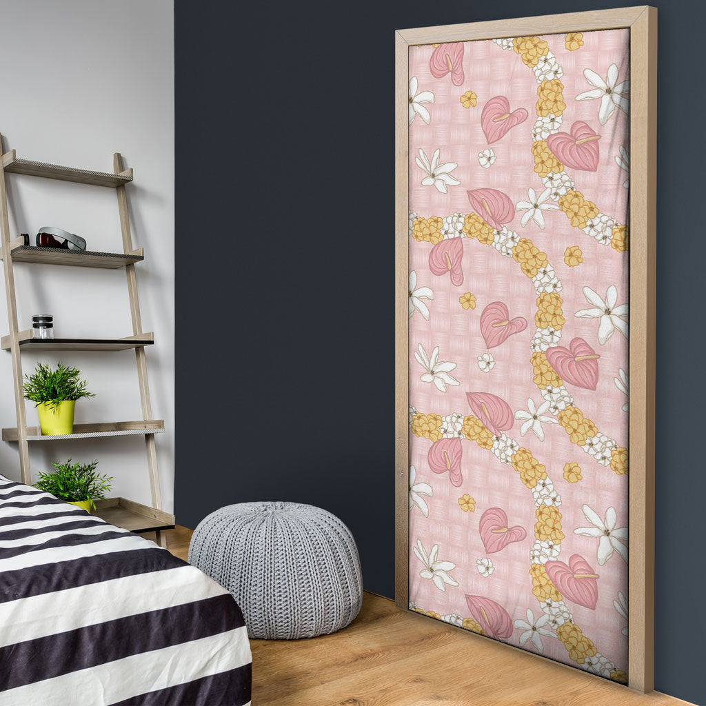 Hawaii Anthurium Tiare Pikake Lei Door Cover Akala Lauhala Art Pattern LT01 - Polynesian Pride