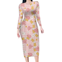 Hawaii Anthurium Tiare Pikake Lei Family Matching Long Sleeve Bodycon Dress and Hawaiian Shirt Akala Lauhala Art Pattern