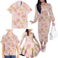 Hawaii Anthurium Tiare Pikake Lei Family Matching Off The Shoulder Long Sleeve Dress and Hawaiian Shirt Akala Lauhala Art Pattern