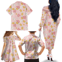 Hawaii Anthurium Tiare Pikake Lei Family Matching Off The Shoulder Long Sleeve Dress and Hawaiian Shirt Akala Lauhala Art Pattern