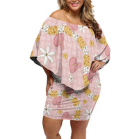 Hawaii Anthurium Tiare Pikake Lei Family Matching Off Shoulder Short Dress and Hawaiian Shirt Akala Lauhala Art Pattern
