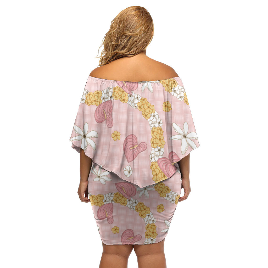 Hawaii Anthurium Tiare Pikake Lei Family Matching Off Shoulder Short Dress and Hawaiian Shirt Akala Lauhala Art Pattern