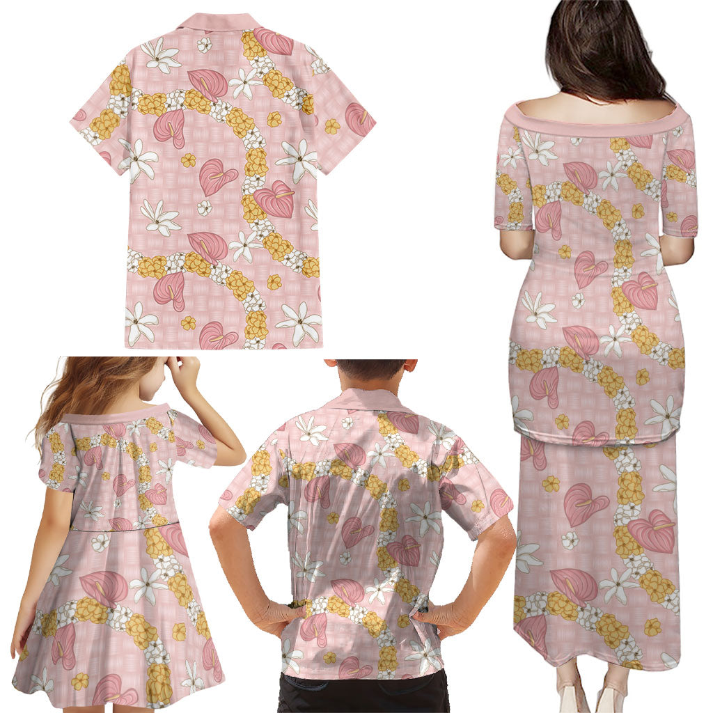 Hawaii Anthurium Tiare Pikake Lei Family Matching Puletasi and Hawaiian Shirt Akala Lauhala Art Pattern LT01 - Polynesian Pride