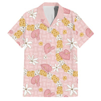 Hawaii Anthurium Tiare Pikake Lei Family Matching Puletasi and Hawaiian Shirt Akala Lauhala Art Pattern LT01 Dad's Shirt - Short Sleeve Pink - Polynesian Pride