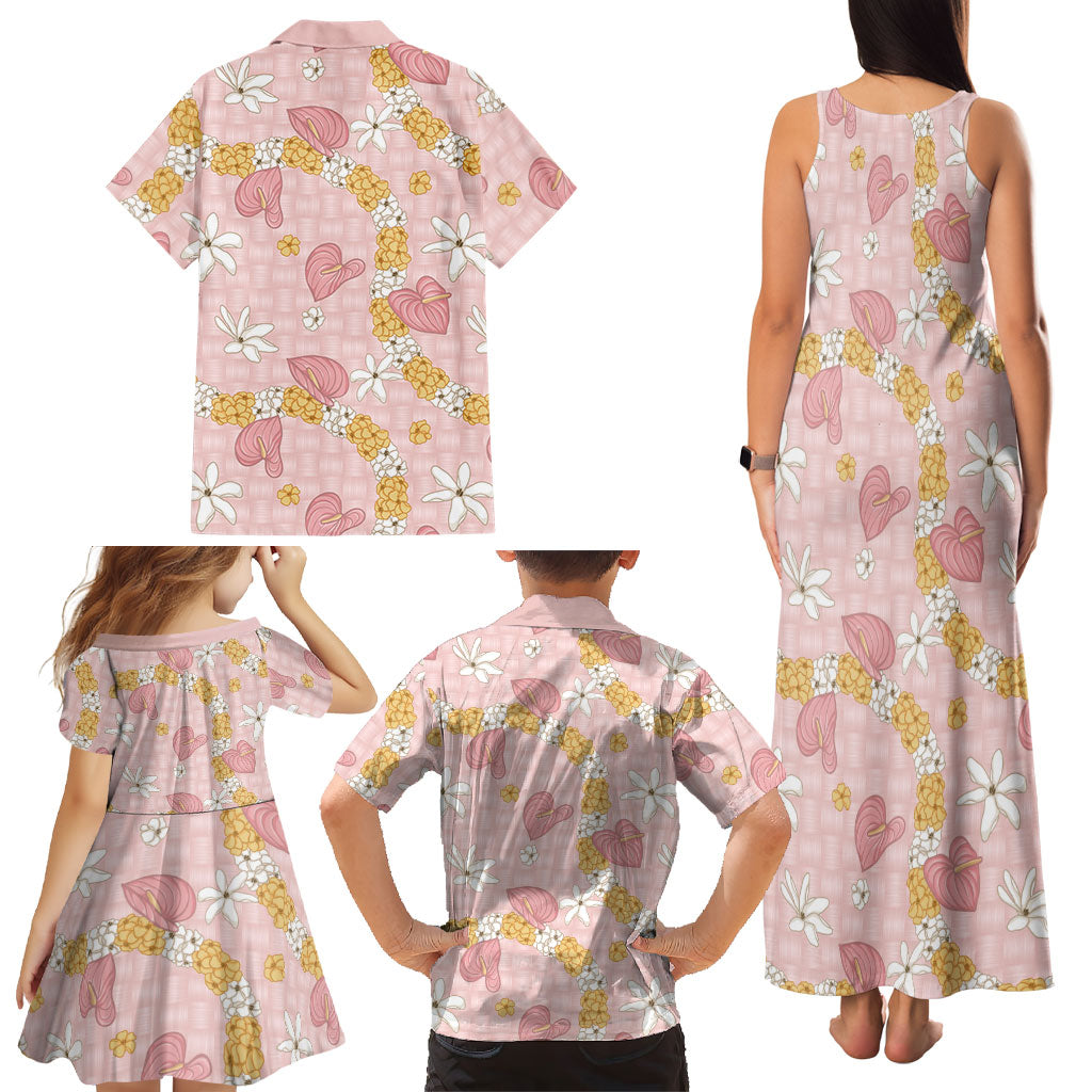 Hawaii Anthurium Tiare Pikake Lei Family Matching Tank Maxi Dress and Hawaiian Shirt Akala Lauhala Art Pattern LT01 - Polynesian Pride
