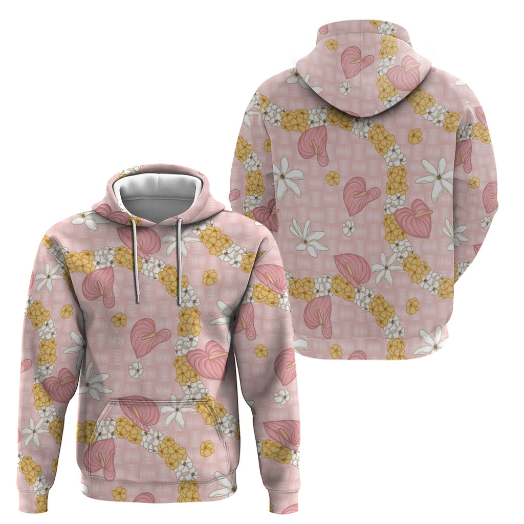 Hawaii Anthurium Tiare Pikake Lei Hoodie Akala Lauhala Art Pattern