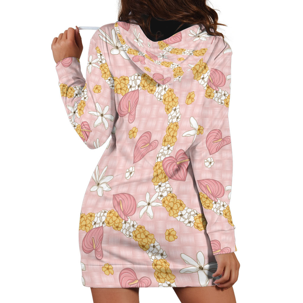 Hawaii Anthurium Tiare Pikake Lei Hoodie Dress Akala Lauhala Art Pattern LT01 - Polynesian Pride