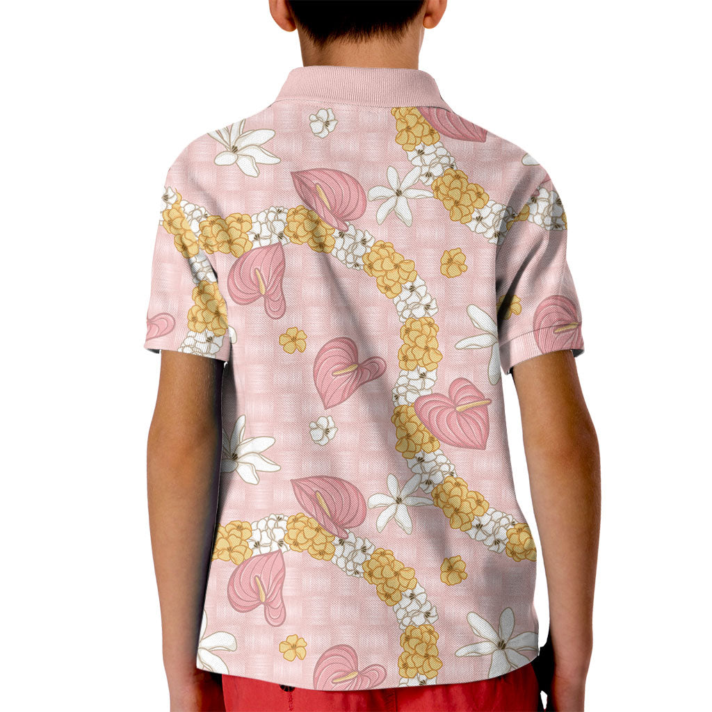 Hawaii Anthurium Tiare Pikake Lei Kid Polo Shirt Akala Lauhala Art Pattern LT01 - Polynesian Pride