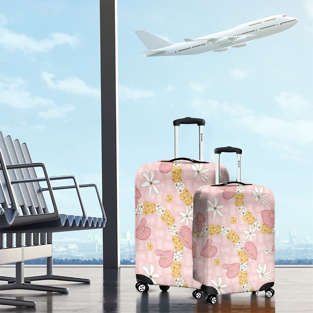 Hawaii Anthurium Tiare Pikake Lei Luggage Cover Akala Lauhala Art Pattern