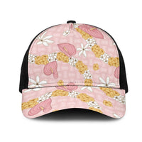 Hawaii Anthurium Tiare Pikake Lei Mesh Trucker Cap Akala Lauhala Art Pattern