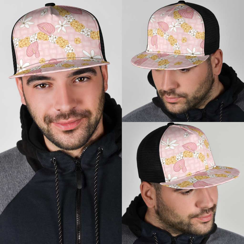 Hawaii Anthurium Tiare Pikake Lei Mesh Trucker Cap Akala Lauhala Art Pattern