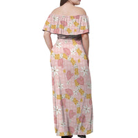 Hawaii Anthurium Tiare Pikake Lei Off Shoulder Maxi Dress Akala Lauhala Art Pattern LT01 - Polynesian Pride