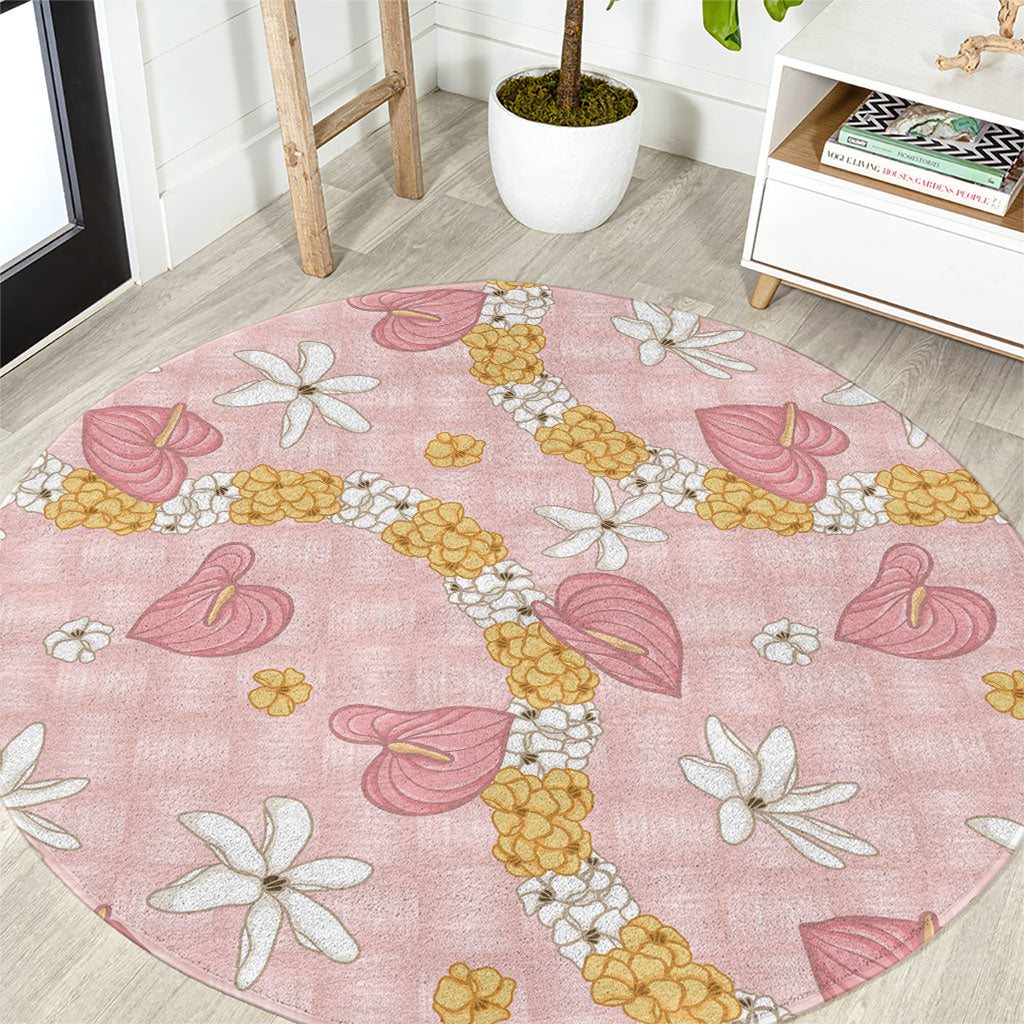 Hawaii Anthurium Tiare Pikake Lei Round Carpet Akala Lauhala Art Pattern