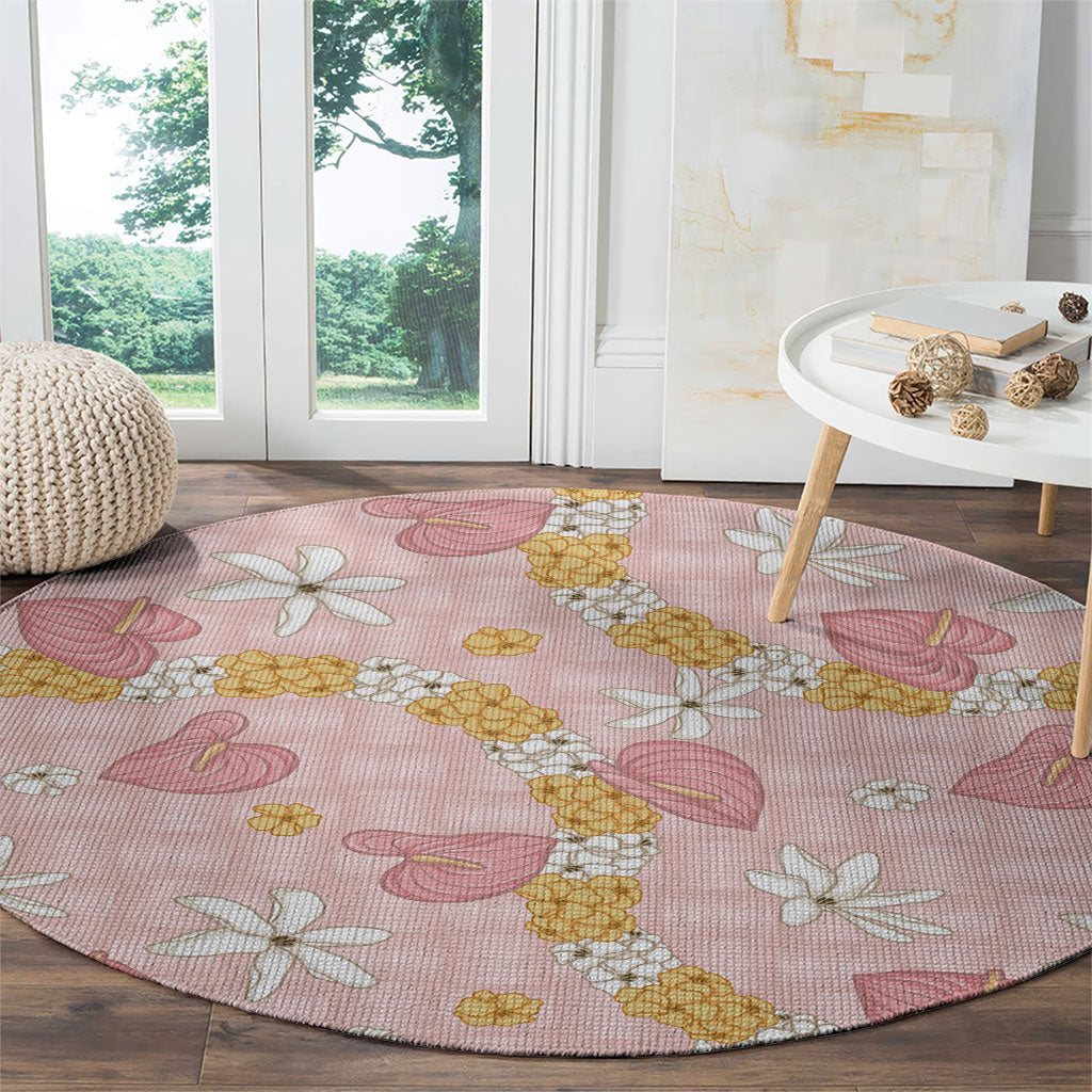 Hawaii Anthurium Tiare Pikake Lei Round Carpet Akala Lauhala Art Pattern LT01 - Polynesian Pride