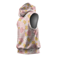 Hawaii Anthurium Tiare Pikake Lei Sleeveless Hoodie Akala Lauhala Art Pattern