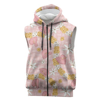 Hawaii Anthurium Tiare Pikake Lei Sleeveless Zip Hoodie Akala Lauhala Art Pattern