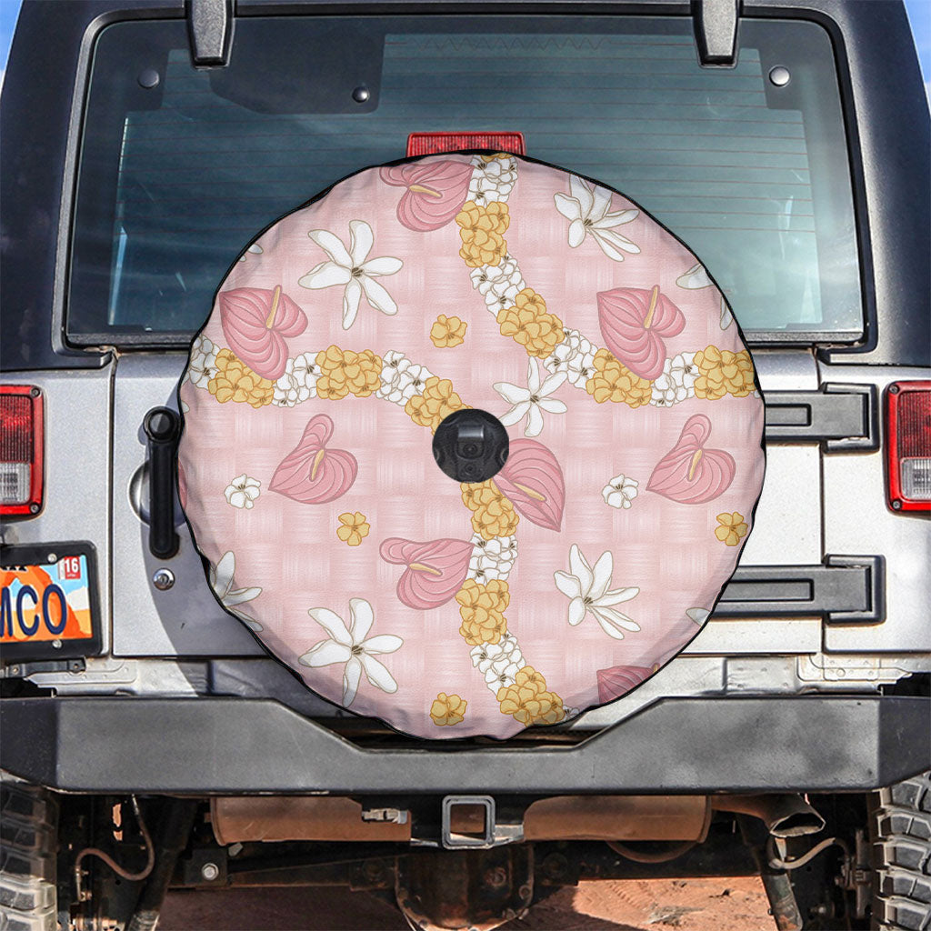Hawaii Anthurium Tiare Pikake Lei Spare Tire Cover Akala Lauhala Art Pattern